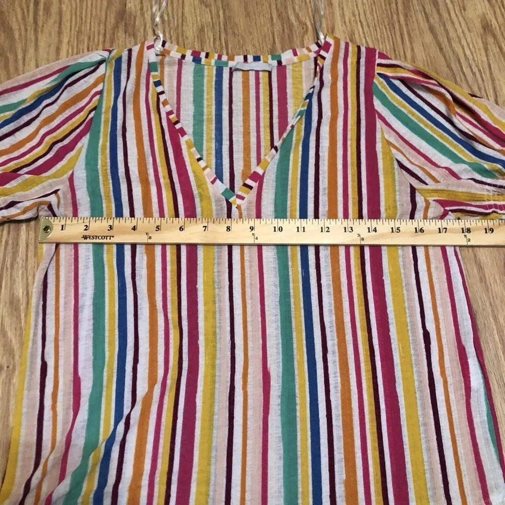 zara wb collection rainbow trim sleeve semi sheer material V Neck Size Small S - Picture 5 of 8